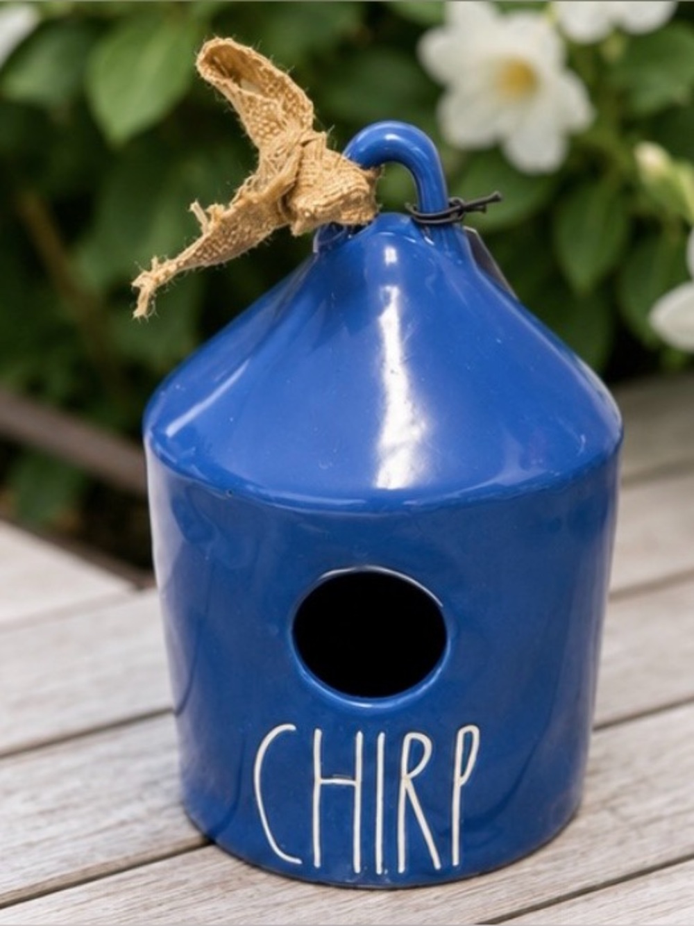 Rae Dunn CHIRP Birdhouse Blue Ceramic Outdoor Garden Decor Spring Gift - Picture 4 of 5